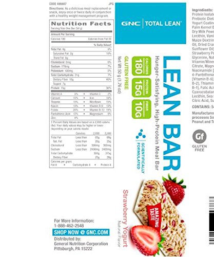 GNC Total Lean Lean Bar Strawberry Yogurt 5 Bars Supports a Healthy Metabolism