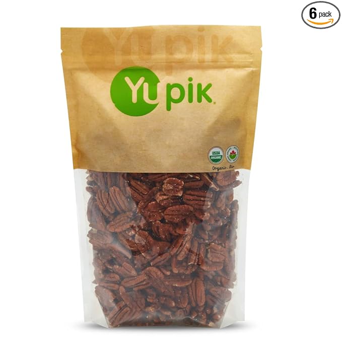 Yupik Organic Raw Pecans 2.2 lb (35.2 oz) Pack of 6 Kosher Gluten-Free Non-GMO Vegan Raw Nuts Unsalted Unroasted Oil-Free Crunchy Source of Fiber Healthy Snacks For Baking &amp Cooking