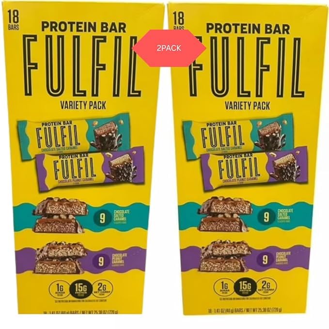 FULFIL Protein Bars Chocolate Salted Caramel Flavored Chocolate Peanut Caramel Gluten Free with 15g Pantry 18 Count (2PACK)