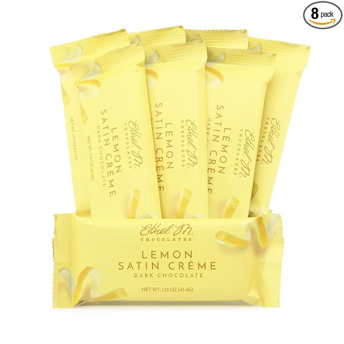 Ethel M Chocolates 8 Piece Premium Dark Chocolate Lemon Satin Cr?me Bars - Box Set of 8 Individually Wrapped Rich Dark Chocolate Candy Bar With Lemon Cr?me Center.