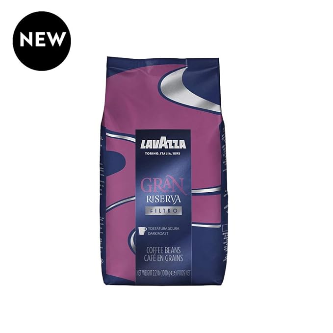 Lavazza Gran Riserva Filtro Whole Bean Coffee Dark Roast 2.2LB Bag 100% Natural Arabica Authentic Italian Cocoa and Caramel aromatic notes (Pack of 6)