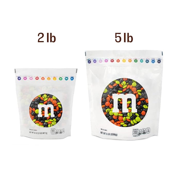 M&ampM’S Pre-Printed Halloween Candy - 2lbs of Bulk Candy in Resealable Pack for Halloween Party Trick or Treat Favor Halloween Dessert Decorations Tasty Snacks for DIY Party