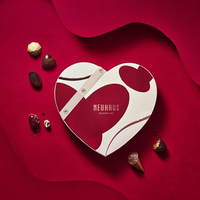 Neuhaus Belgian Chocolate Gift Box – Medium Heart-Shaped Assortment of 28 Iconic Belgian Pralines – Luxury Valentine’s Day Chocolate Gift