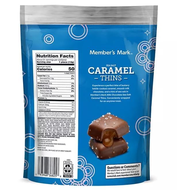 Members Mark Milk Chocolate Sea Salt Caramel Thins 50 Count – Individually Wrapped Gourmet Caramel Candy Thins with Rich Milk Chocolate &amp Sea Salt Perfect for Sharing or Gifting