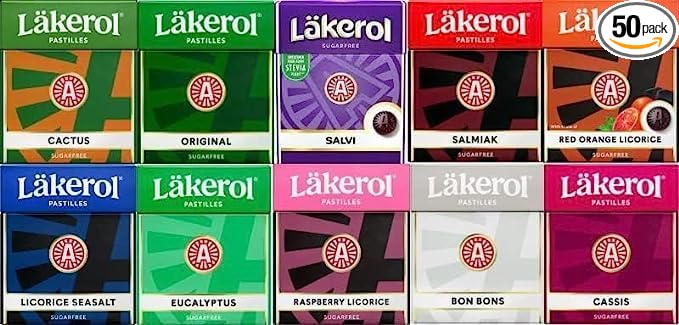Läkerol (Lakerol) Mix Set 50 boxes x 25g - Pick Any 50 packs from many flavors Swedish - Sugar Free - Salmiak - Licorice - Pastilles - Dragees - Candies - Sweets