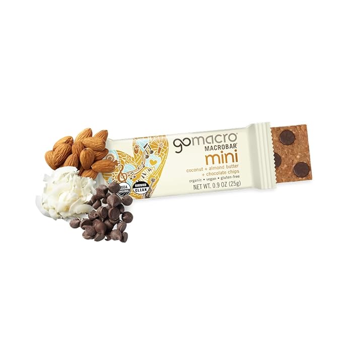 GoMacro MacroBar Mini Organic Vegan Snack Bars - Coconut + Almond Butter + Chocolate Chips (0.90 Ounce 24 Count)