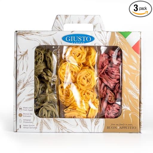 Giusto Sapore Pasta Gift Set - Imported From Italy - Perfect for The Foodie In Your Life - Taste Of Italy Basil Tagliatelle Tagliatelle &amp Barolo Tagliatelle