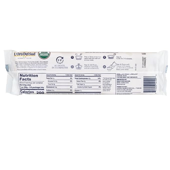 Organic Spaghettini Pasta 4 pack 100% Durum Wheat Italian Pasta Premium Quality Product of Italy 16 Ounce (4 Pack) by L'Oro del Sud.