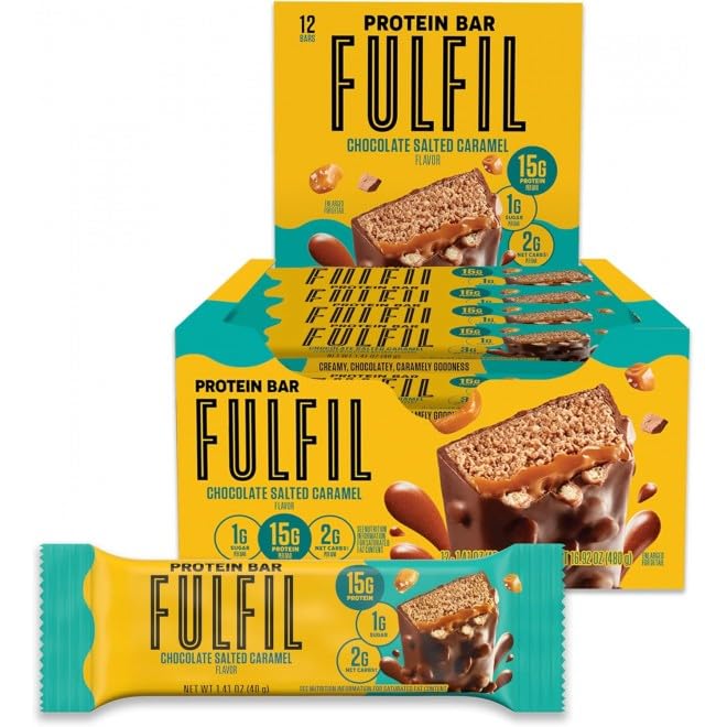 FULFIL Protein Bars Chocolate Salted Caramel Flavored Chocolate Peanut Caramel Gluten Free with 15g Pantry 18 Count (2PACK)