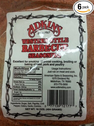 Adkins Western Style Barbecue Seasoning 16 Oz Bags (Pack of 6)