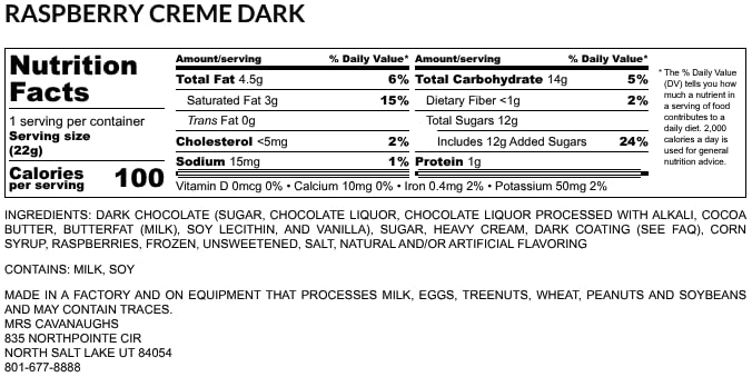 Mrs. Cavanaugh's 2 lb Raspberry Cream Dark Chocolate