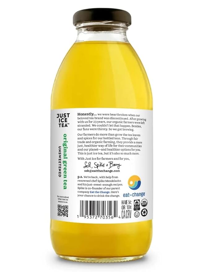 Just Ice Tea Organic Iced Tea 16 Fl Oz Glass Bottles (Original Green Tea Pack of 12)