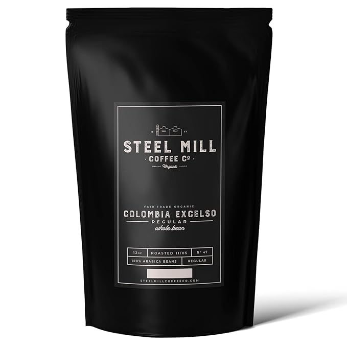 Steel Mill Coffee Co. | Colombia Excelso Fair Trade Organic Coffee | 2 LB Bag | Ground | Medium Roast | 100% Arabica Beans | Organic Fair Trade