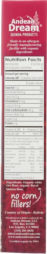 Andean Dream Organic Quinoa Fusilli Pasta 8 Ounce -- 12 per case. Pack of 4
