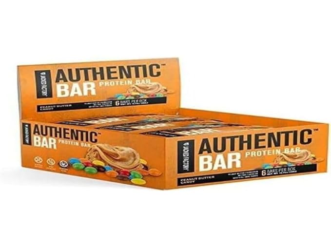 Authentic Bar Peanut Butter Candy Protein Bars - Tasty Meal Replacement Energy Bars w/ 15g Whey Protein Isolate Natural Sugars from Pure Honey Healthy Fat Peanut Butter Foundation - 6 Pack