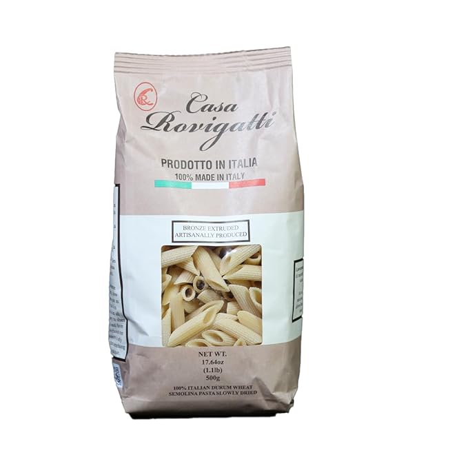 Casa Rovigatti Premium Italian Penne Pasta Bronze 100% Durum Wheat Semolina Artisanal 17.64 oz 4 Pack
