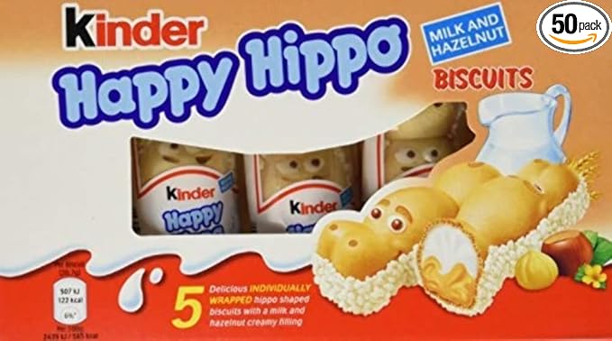 Kinder Happy Hippo Biscuits Milk and Hazelnut 50 Pieces