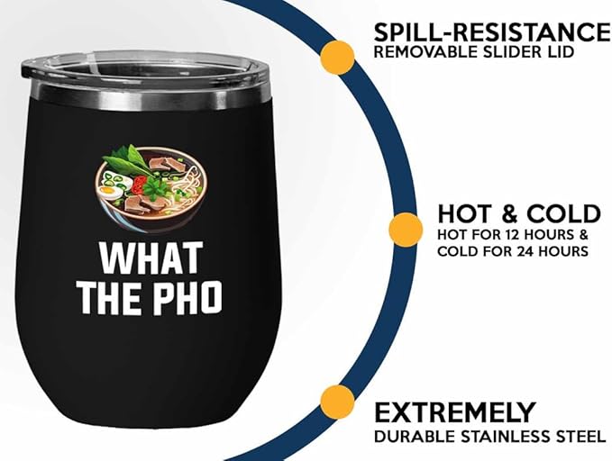 Ramen Lover Black Edition Wine Tumbler 12oz - What the pho - Food Lovers chicken pumpkin vegan pantry spicy noodles