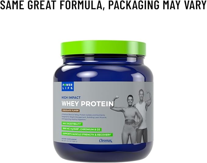 POWERLIFE High Impact Grass Fed Whey Protein with 3000 MG of HMB No Sugar Added Non-GMO Hormone and Antibiotic Free 15 Servings (Chocolate - New Formula) - 3 Pack