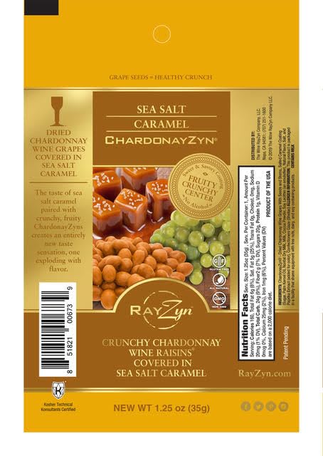 Wine RayZyn® - Sea Salt Caramel ChardonayZyn® (12 pack) – Hand Harvested Dried Chardonnay Wine Raisins® from Napa Valley enrobed in delicious sea salt caramel – The Healthier Golden Raisin with a Natu