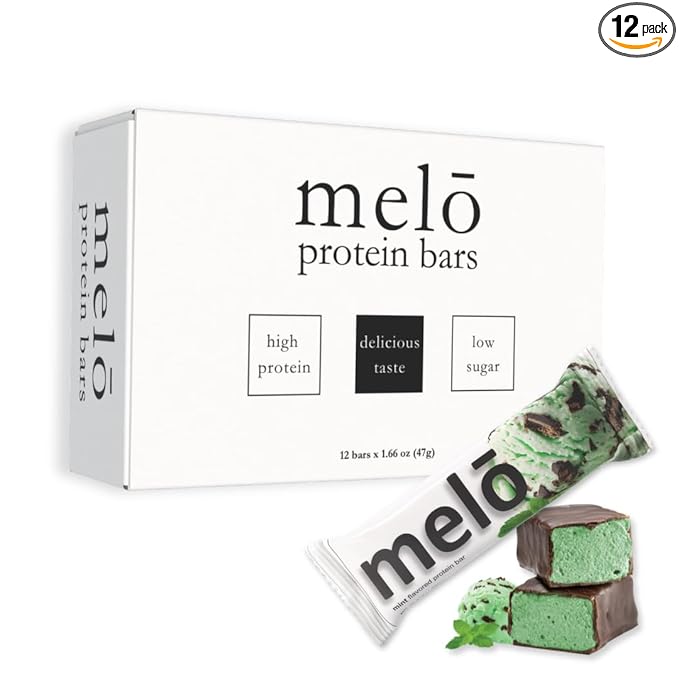 melō protein bars (12 count Mint)- high protein low sugar fluffy marshmallow-like center gluten free snack with no artificial sweeteners
