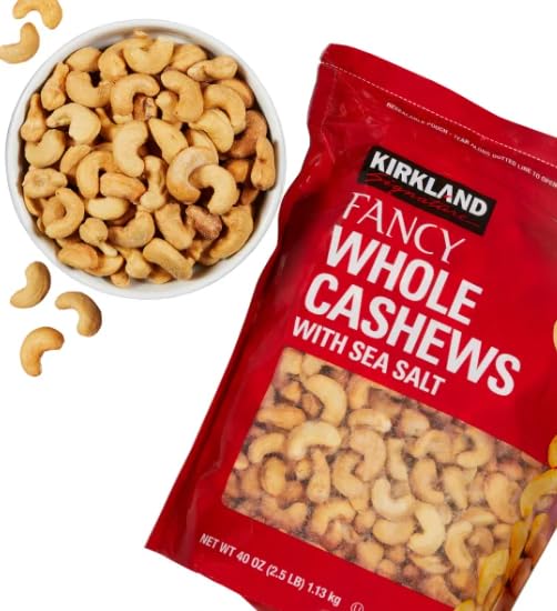 MORALZA Kirkland Signature Fancy Whole Cashews With Sea Salt 40 oz - 2.5LB Item 1390413 Bundle with MORALZA Silicone Collapsible Cup 200ml - 2 Items