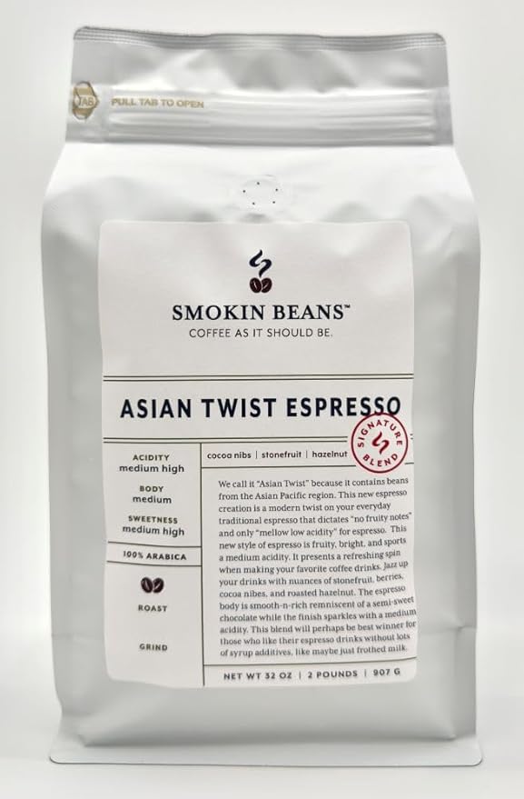 Smokin Beans 2-Pound Asian Twist Espresso Coffee Our Signature Blend Medium Roast Premium Whole Bean Specialty Coffee