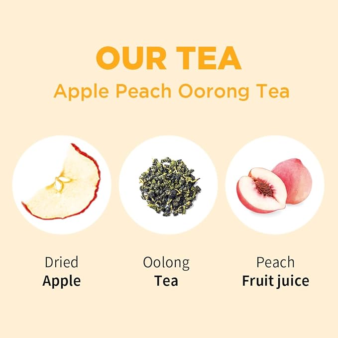 ROASTIQUE Apple Peach Oolong Tea with Real Dried Fruit – Premium Orgainc Tea Sweet Fruit Blend Hot or Iced Tea Zero Sugar &amp Zero Calories 8 Tea Bags