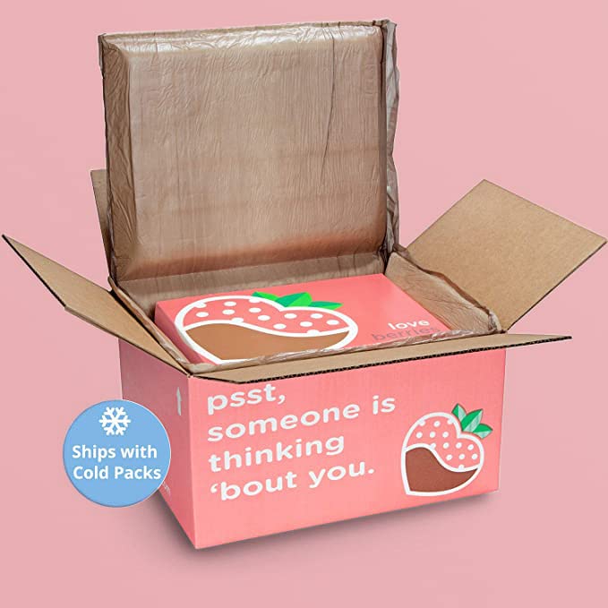 A Gift Inside Love Bites Dipped Strawberries - 9 Fun Size Berries for Valentine's Day Gift Birthday Thank You