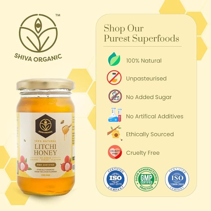 Shiva Organic Litchi Honey 250 grams NMR Tested 100% Natural Healthy and Pure Honey No Added Sugar &amp Flavour from Litchi flowers