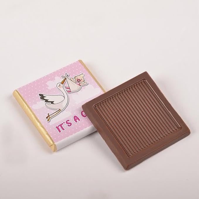 Set of 50 It's a boy-girl Baby Chocolates Perfect for Celebrations Gender Reveals and Special OccasionsBaby Shower Gifts. (Girl - Stork)