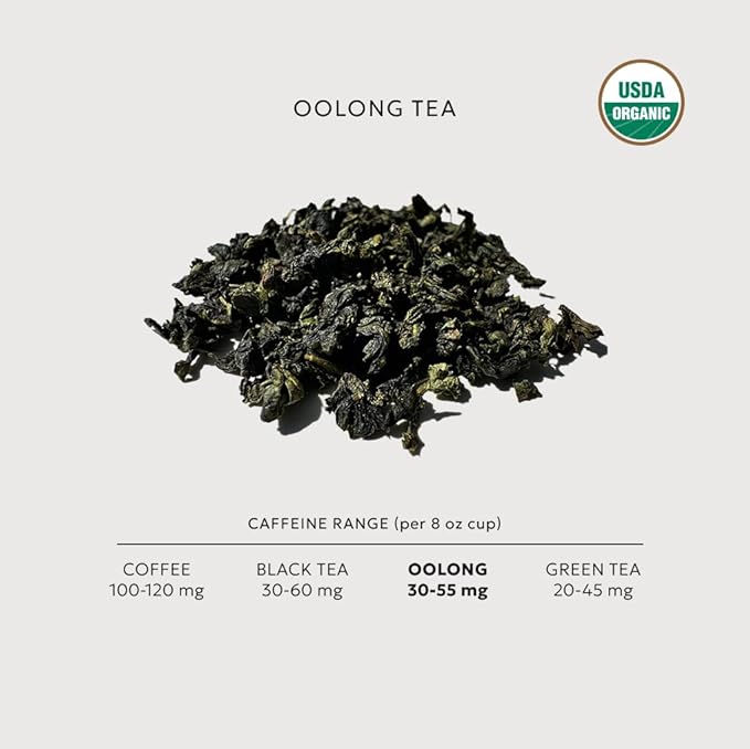 Organic Oolong Tea USDA Certified Single Serve Loose Leaf Low Caffeine Natural Energy (32-Pack)