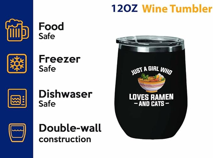 Ramen Lover Black Edition Wine Tumbler 12oz - Just a girl who loves - Food Lovers chicken pumpkin vegan pantry spicy noodles