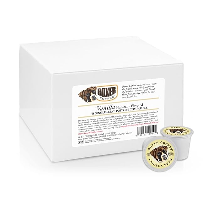 Boxer Coffee Vanilla Naturally Flavored Pods compatible with Keurig K-Cup 48 count