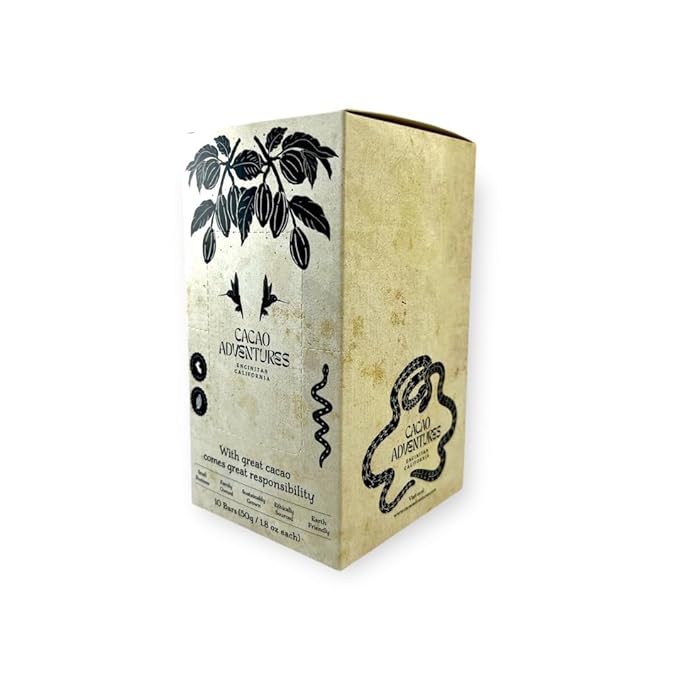 Cacao Adventures - 70% Ceremonial Grade Cacao Bar | Wild Strains | Natural | Ethically Sourced Sustainably Grown | (1.76 oz - Pack of 10)