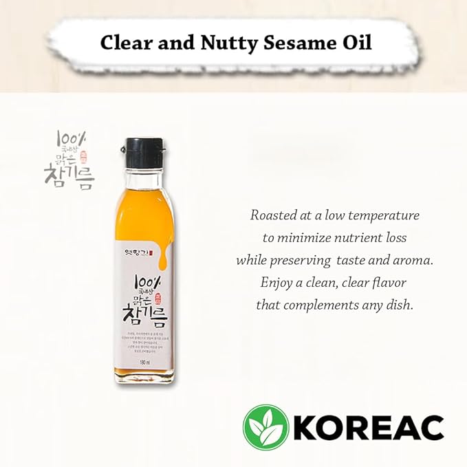 KOREAC_ 한국 참기름 Korean Mildly Roasted Pure Sesame Oil 180ml (100% Korean Sesame Seeds)
