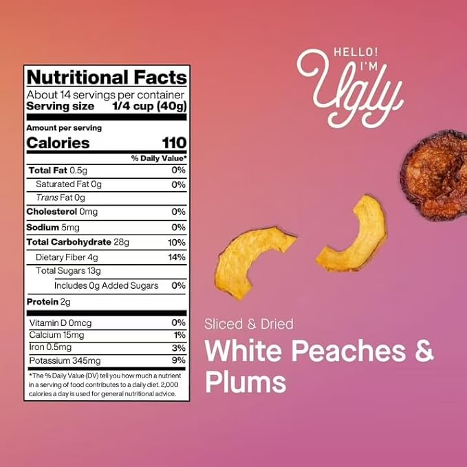 Slided &amp Dried Fruit - White Peaches and Plums 20 oz Resealable Bag – No Added Sugar &amp Non-GMO – All Natural Upcycled Dried Fruit Snack