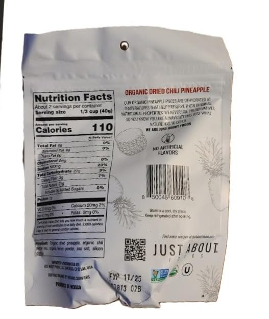 Just About Foods Organic Dried Chilli Pineapple - 3 Ounces (Pack of 3)