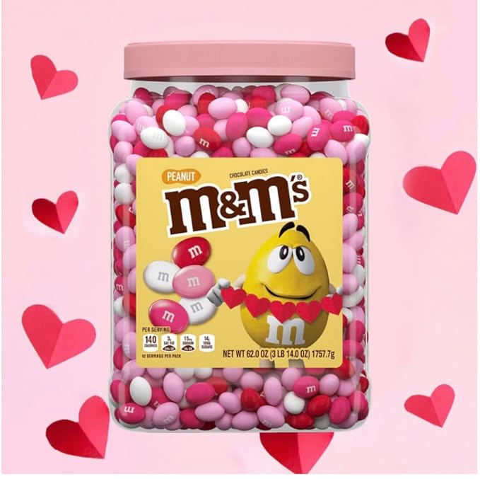 M&ampMS Peanut Milk Chocolate Valentine's Day Candy Jar 62 oz