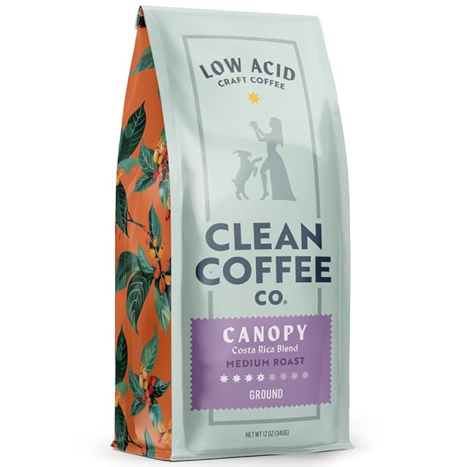 Clean Coffee Co. - Low Acid Medium Roast Tested for Molds and Toxins Costa Rica Blend Notes of Milk Chocolate Roasted Nuts Toasted Malt (Ground 12 oz Bag)