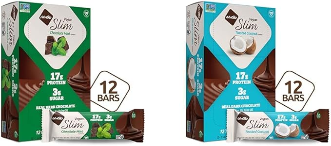 NuGo Slim Chocolate Mint Box (Pack of 12) and Toasted Coconut Protein Bars Bundle (12 Count)