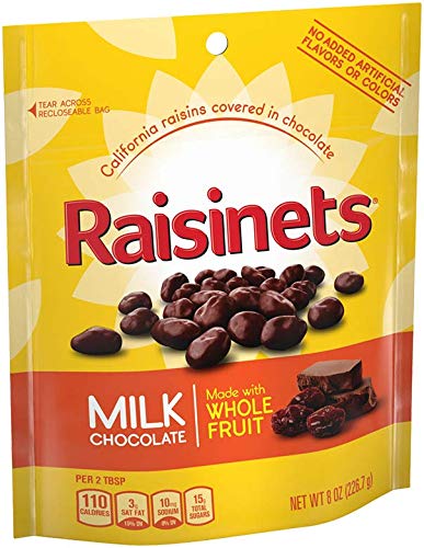Raisinets Milk Chocolate Covered California Raisins 8.0 oz Resealable Bag Bulk 8 pack
