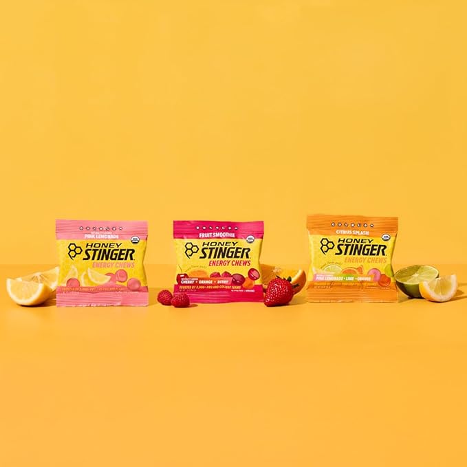 Honey Stinger Organic Energy Chew Variety Pack of 12 4 Pack Each of Fruit Smoothie Citrus Splash and Pink Lemonade Gluten Free &amp Caffeine Free Energy Chews for Exercise Endurance and Performa