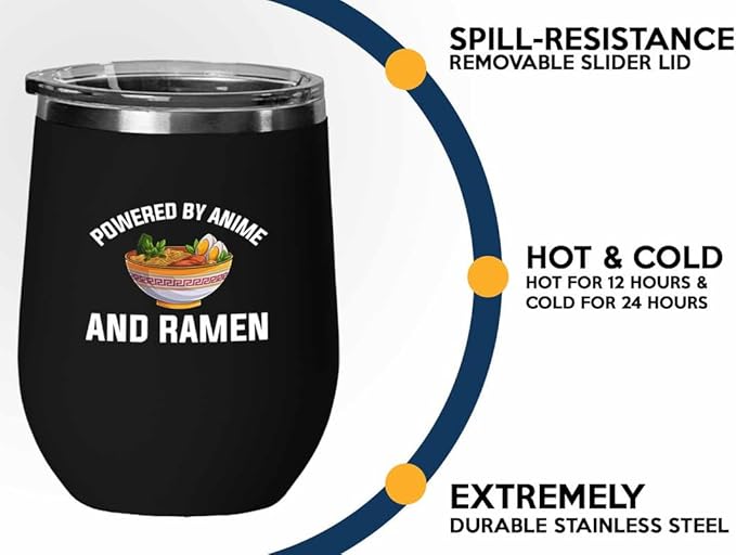 Ramen Lover Black Edition Wine Tumbler 12oz - Powered by anime - Food Lovers chicken pumpkin vegan pantry spicy noodles
