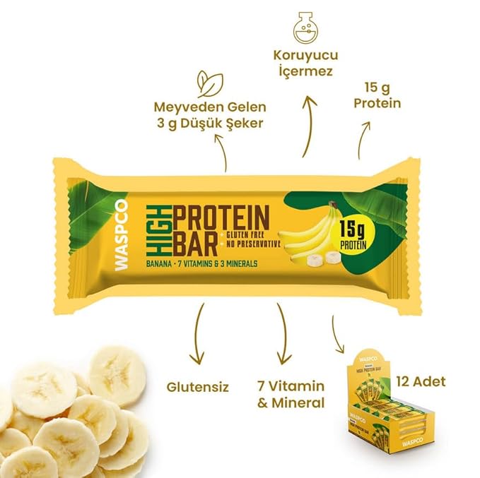 (12 Count) Protein Bars BANANAS Gluten Free with 15g Protein and 2g Sugar 50G