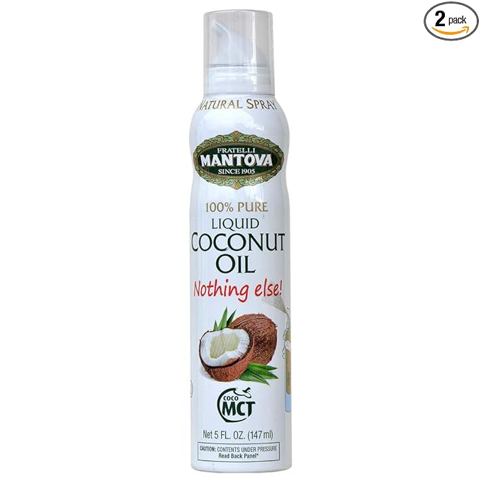 Mantova Coconut Oil Spray 100% Pure Cooking Oil Ideal for Healthy Keto Snacks Baking Grilling and Seasoning - Versatile Dispenser for Spray Drip or Stream with No Waste 5 oz (Pack of 2)
