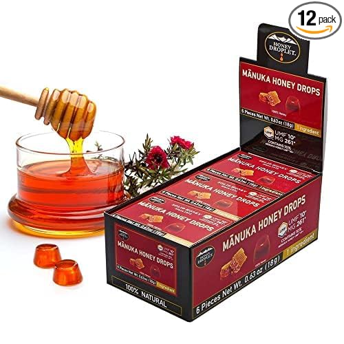 HONEY DROPLET] Blend UMF™10+ (MG 261+) 100% Manuka Honey Drops Truly Natural from New Zealand 1 Premium Ingredient 12 Packs (Original Flavor - Blend)