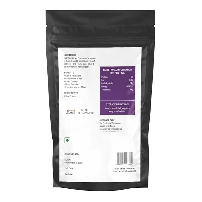 Generic Dried Pitted Prunes Gluten Free Non-GMO &amp Vegan High in Vitamins | High in Dietary Fiber Dried Seedless Plums Healthy Snacking -250 gm