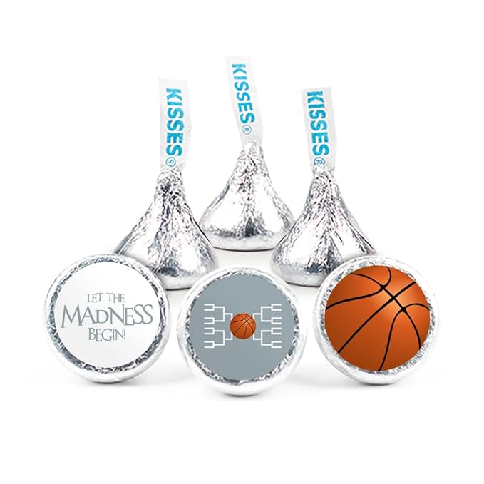 90ct Basketball Party Favors Stickered Kisses Candy Let the Madness Begin (90 Count) - Silver - Candy Included