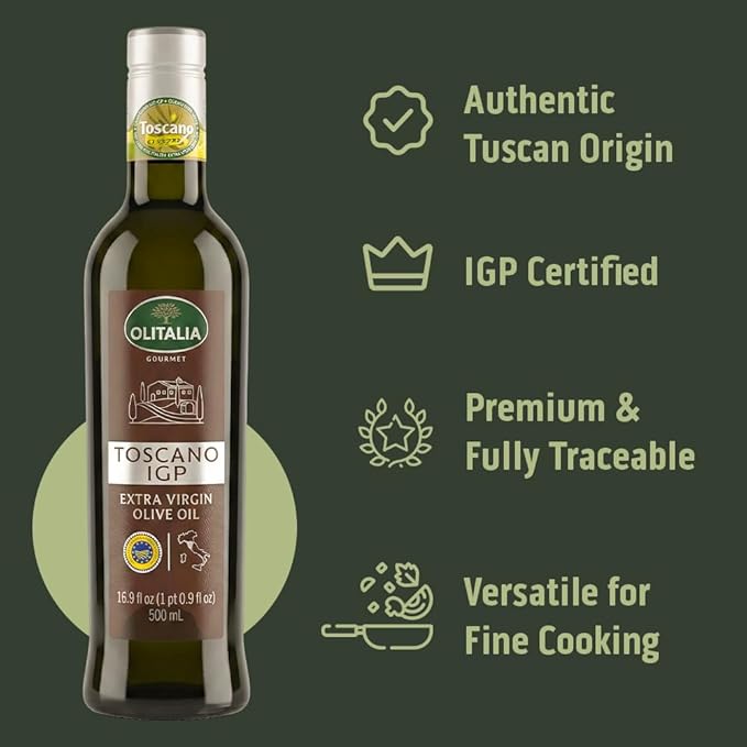 Olitalia Extra Virgin Olive Oil – Toscano IGP Italian Single Origin Limited Edition (3 Pack) – EVOO High in Polyfenol Cold Pressed Extracted and Bottled in Italy - ideal for Dressing.
